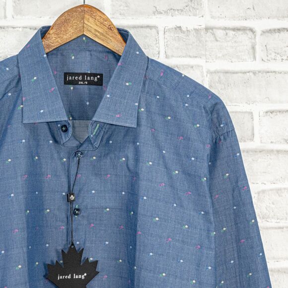 Jared Lang Button up Shirt Blue with color specs Cotton Size 2XL - Picture 1 of 7